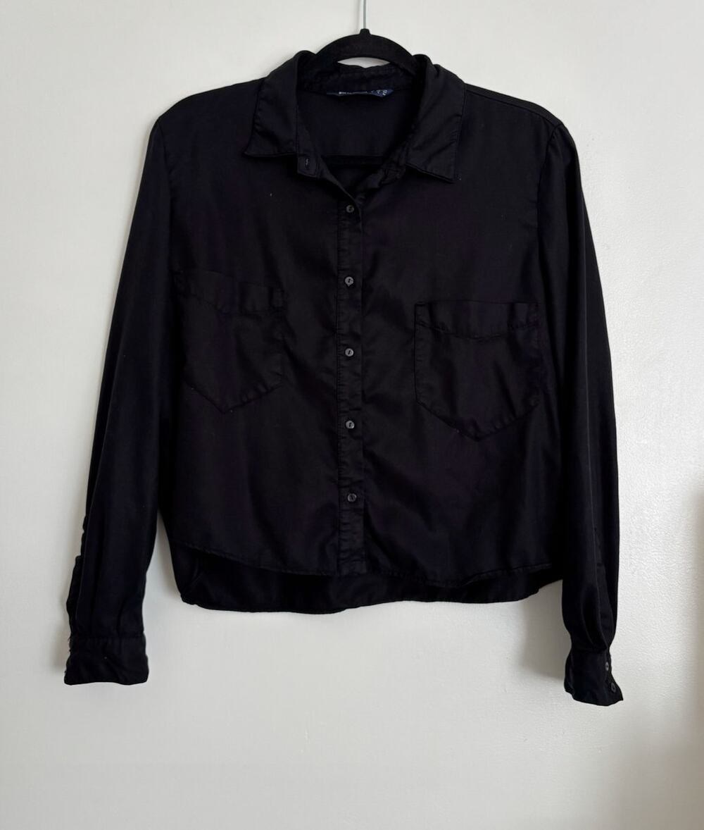 Black Zara Basic Lyocell Cropped Button Down Shirt L